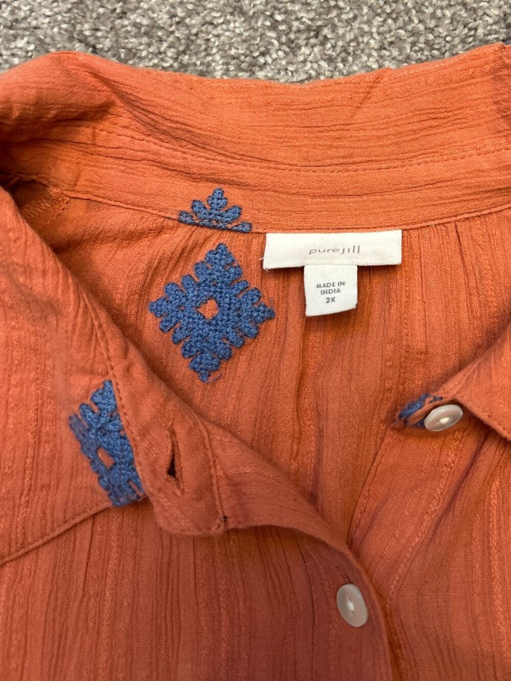 Pure Jill J Jill Terracotta Embroidered Shirt Dress Gauze Cotton Button Up 2X - Picture 2 of 8